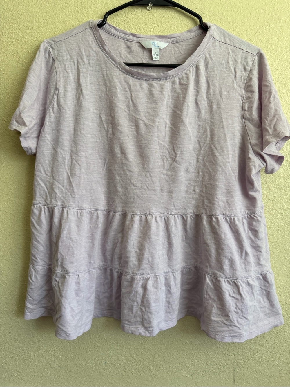 2 TOPS- 1 price Time and Tru Light Lavender  and Brown Peplum Short Sleeve Tunic